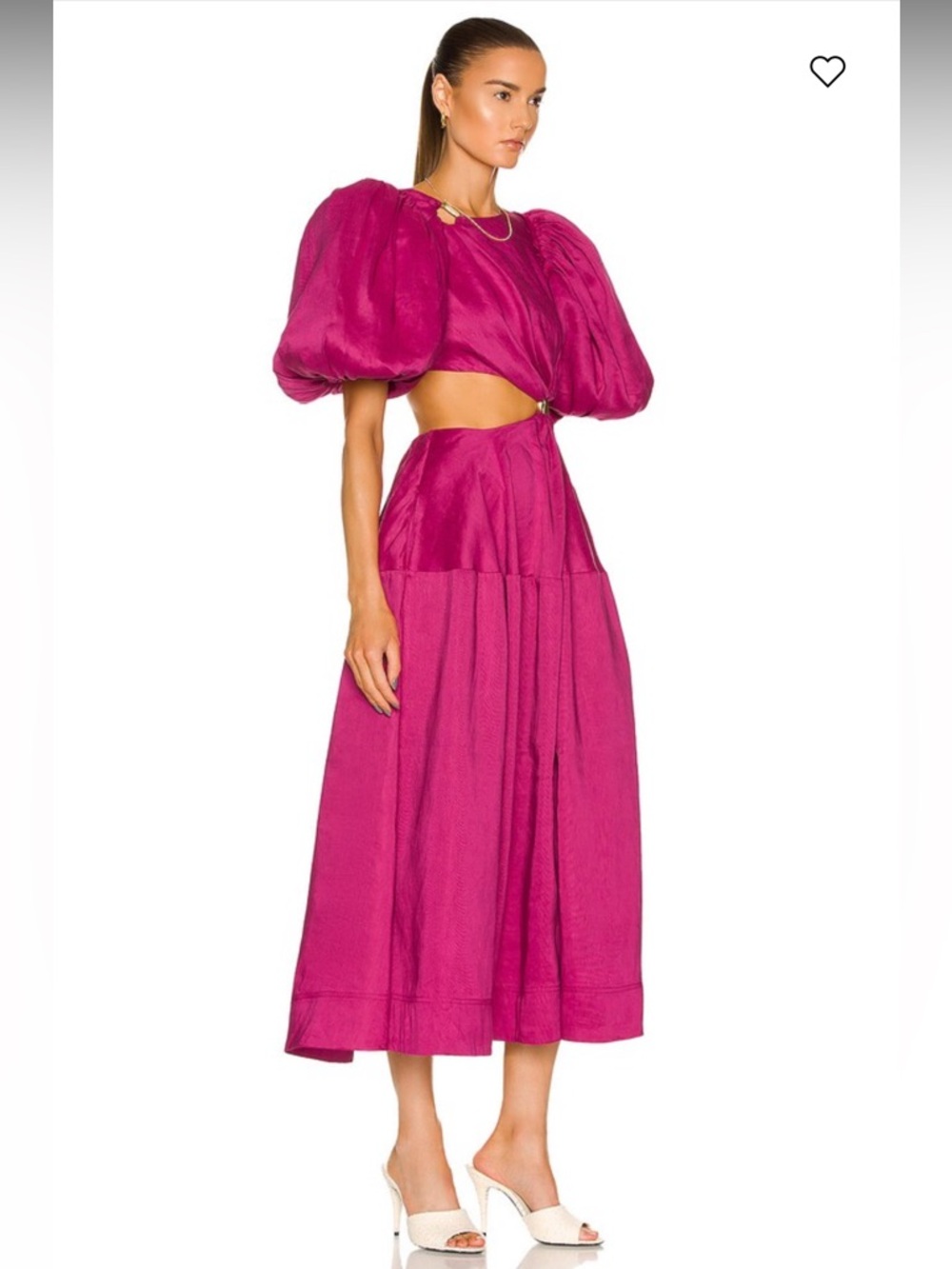 Aje Vanades Magenta Pink Cutout Puff-Sleeve Midi Dress with Gold Rings Size 4